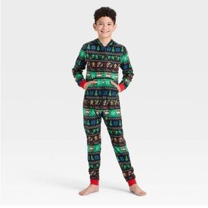 Cat & Jack Boys' Christmas Gamer Fair Isle Union Suit Fleece Hooded Pajamas